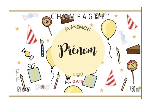 Étiquette personnalisée pour fêter un anniversaire à mettre sur une bouteille de Champagne