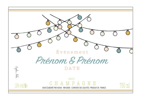 Étiquette sur le thème du mariage pour personnaliser une bouteille de Champagne