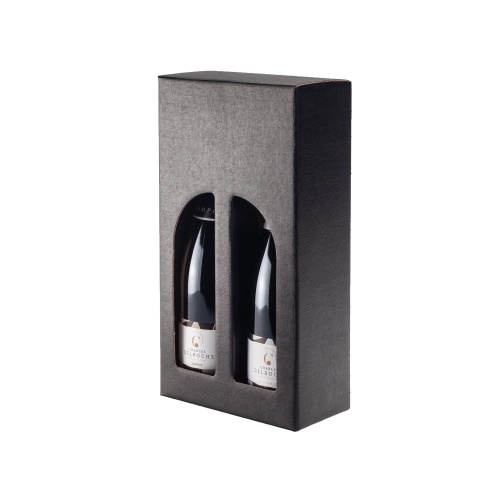 étui noir pour 2 bouteilles de champagne avec poignée et fenêtres